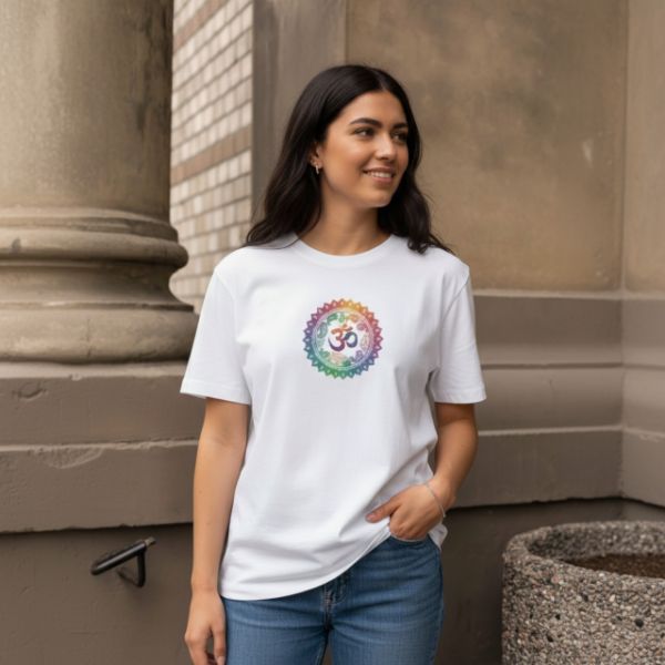 Picture of Divine Chakra Rainbow Om Mandala Yoga Tee - Spiritual Alignment